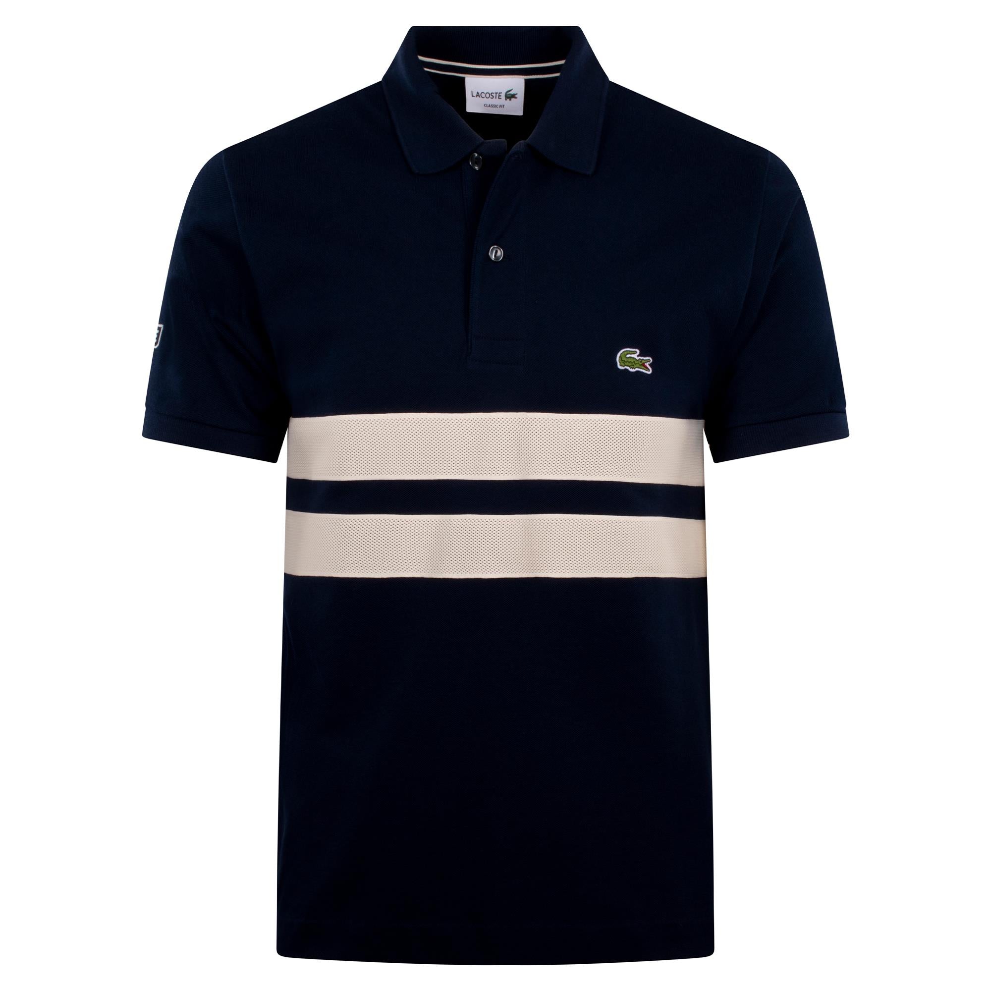 Lacoste Mens Contrast Band Paris Polo Shirt Navy
